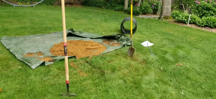 Perc test marked on a lawn